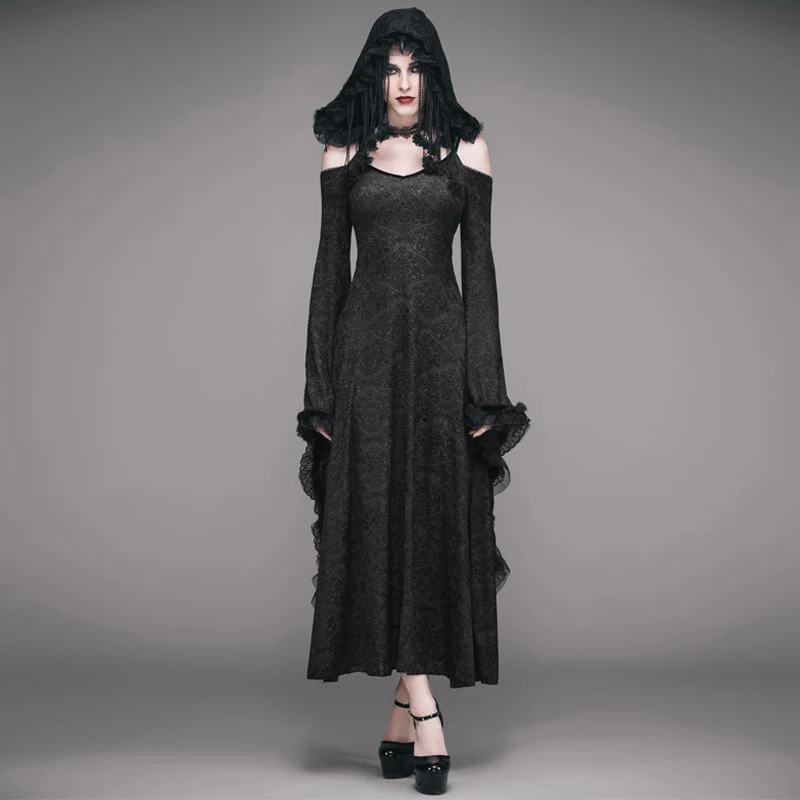 EVA LADY Gothic Dark Lace Hooded Dress Steampunk Flare Sleeve Sexy Off Shoulder Long Dress with Fur and Tassel
EVA LADY Gothic Dark Lace Hooded Dress Steampunk Flare Sleeve Sexy Off Shoulder Long Dress with Fur and Tassel