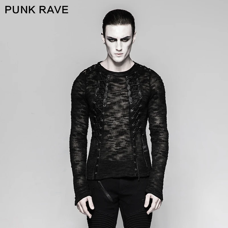 Punk Rave Men's Sexy Hollow-out Steampunk Sweater Gothic Black Streetwear Hip Hop Rock Long Sleeve Top Shirt 
Punk Rave Men's Sexy Hollow-out Steampunk Sweater Gothic Black Streetwear Hip Hop Rock Long Sleeve Top Shirt