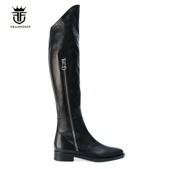 FR Genuine Leather Luxury Knee High Handmade Wedge Side Zipper Men Knight Boots Pointed Toed SLIM High Boots Real Picture 
FR Genuine Leather Luxury Knee High Handmade Wedge Side Zipper Men Knight Boots Pointed Toed SLIM High Boots Real Picture
