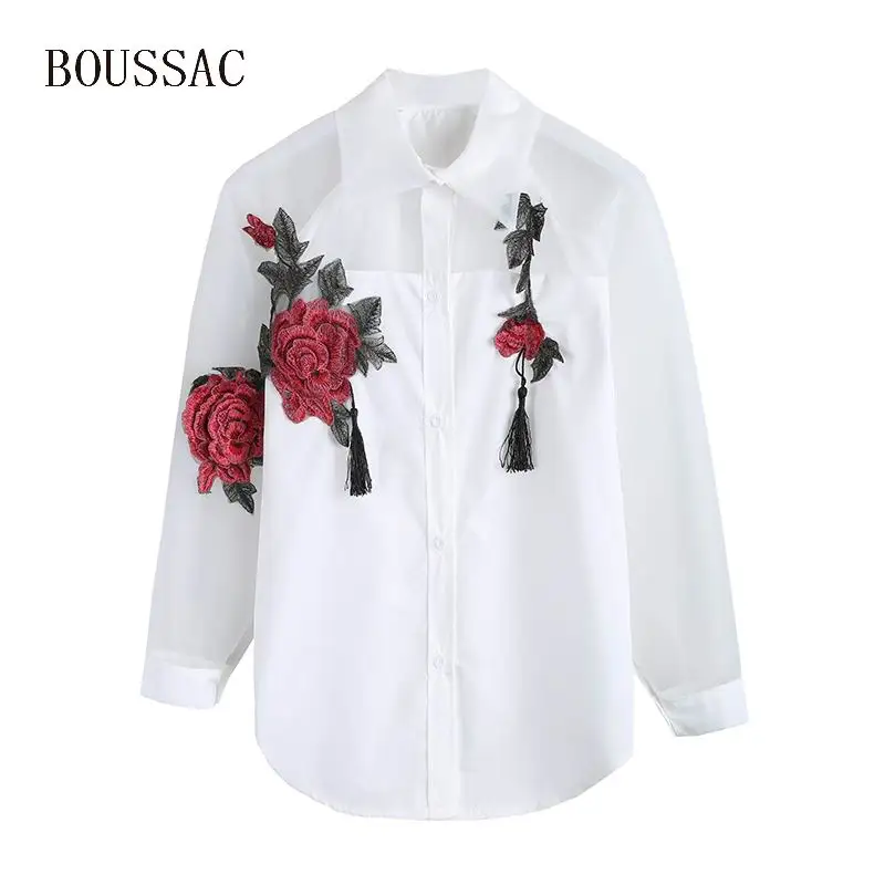 Women White Black Blusas Feminina Organza Flower Embroidery Mesh Hollow out Long Sleeve Shirt Blouse Clothes Tops Plus Size
Women White Black Blusas Feminina Organza Flower Embroidery Mesh Hollow out Long Sleeve Shirt Blouse Clothes Tops Plus Size