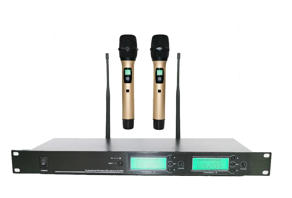 Pro 200 Frequency Adjustable Wireless 2 Golden Metal Handheld Microphone Mic System 592MHz-725Mhz
Pro 200 Frequency Adjustable Wireless 2 Golden Metal Handheld Microphone Mic System 592MHz-725Mhz