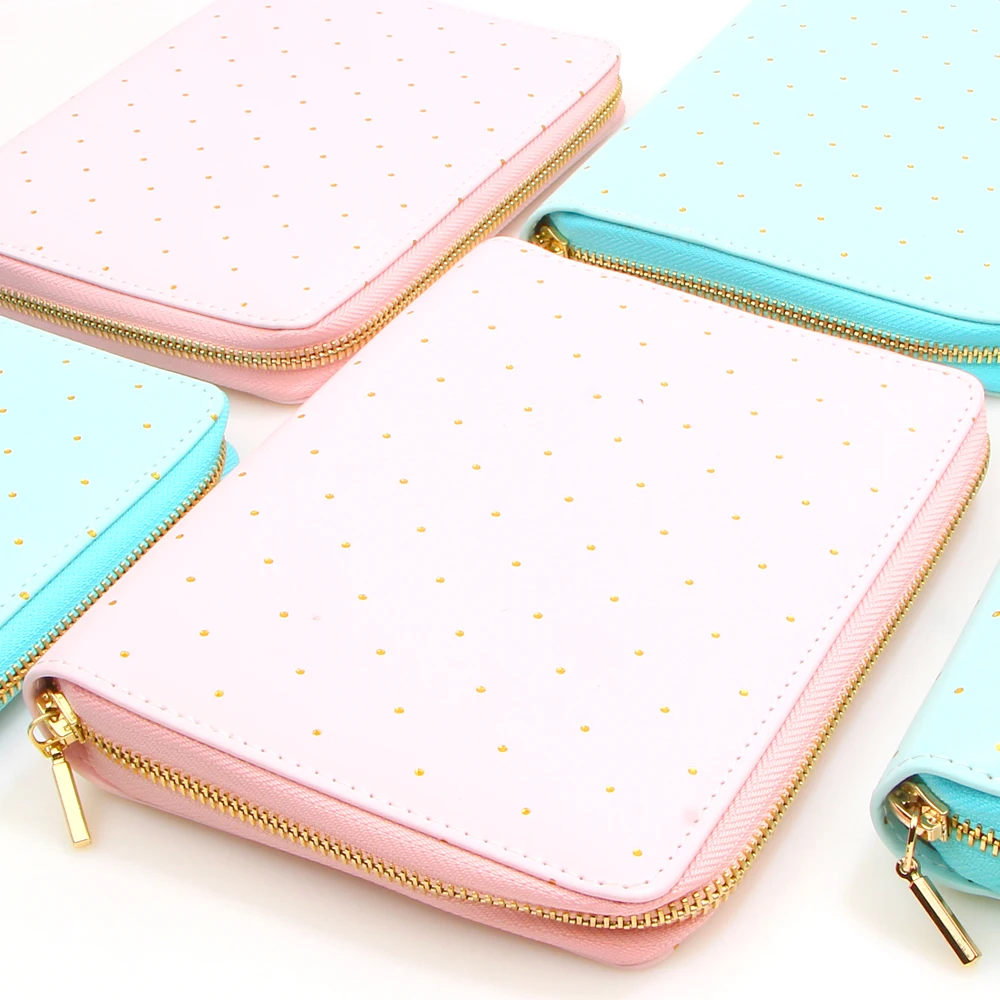 Image New Macaron zipper binder spiral notebook Multi function candy wave point travel journal Cute personal A6 free shipping
