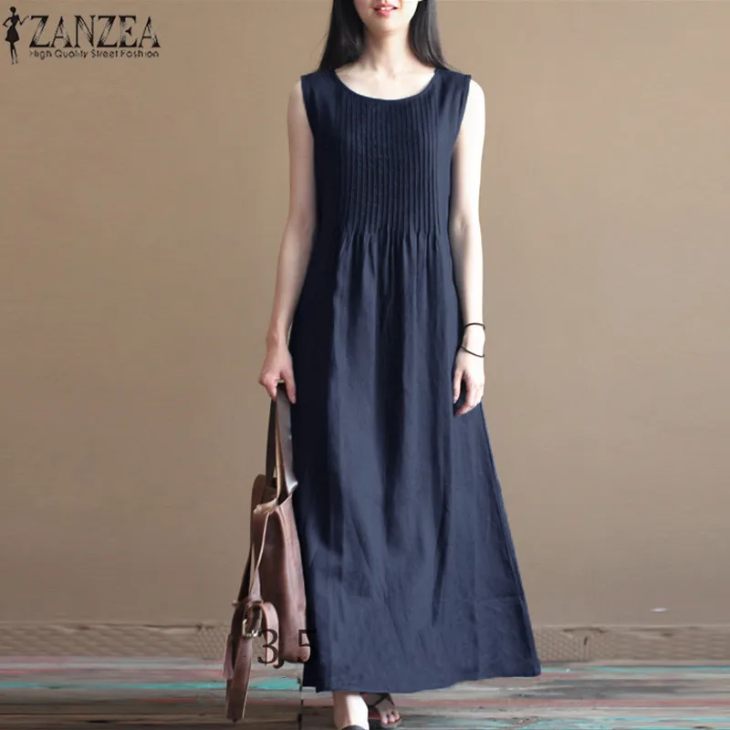 2019 ZANZEA Summer Party Dress Women Sleeveless Pleated Long Maxi Dresses Beach Vestido Linen Robe Femme Oversized Sundress 5XL
2019 ZANZEA Summer Party Dress Women Sleeveless Pleated Long Maxi Dresses Beach Vestido Linen Robe Femme Oversized Sundress 5XL