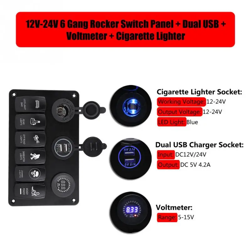 6 Gang Rocker Switch Panel Circuit Breaker for Car Caravan Marine Boat RV 12V-24V Auto Accessories Universal for most Cars
6 Gang Rocker Switch Panel Circuit Breaker for Car Caravan Marine Boat RV 12V-24V Auto Accessories Universal for most Cars