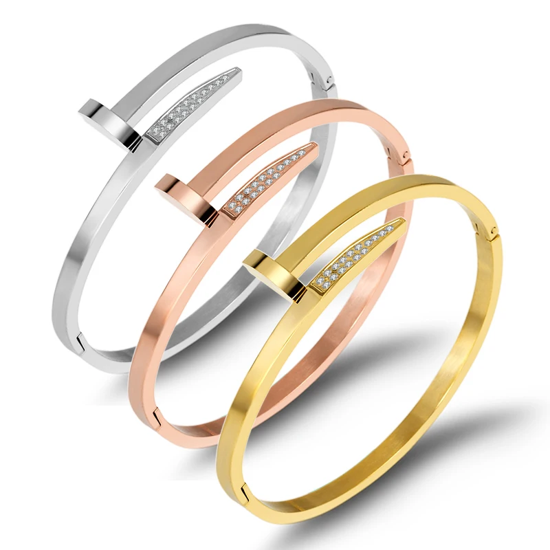 Fashion Rose Gold Screw Bracelets for Women Men Charm Cubic Zirconia Paved Stainless Steel Bracelet Nail Design Bangle Jewelry
Fashion Rose Gold Screw Bracelets for Women Men Charm Cubic Zirconia Paved Stainless Steel Bracelet Nail Design Bangle Jewelry