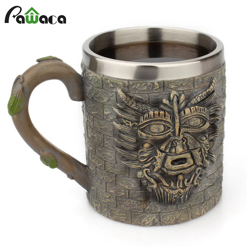 

Resin Coffee Mug Stainless Steel Tea Beer Drinking Cups Ancient People Retro Mug with Handle Travel Bar Drinkware Water Cups