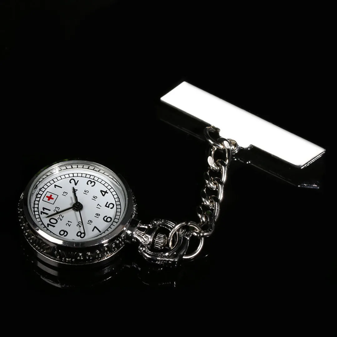 Silver Metal Chain Clip On Nurse Nursing Pendant Pocket Brooch Fob Watch