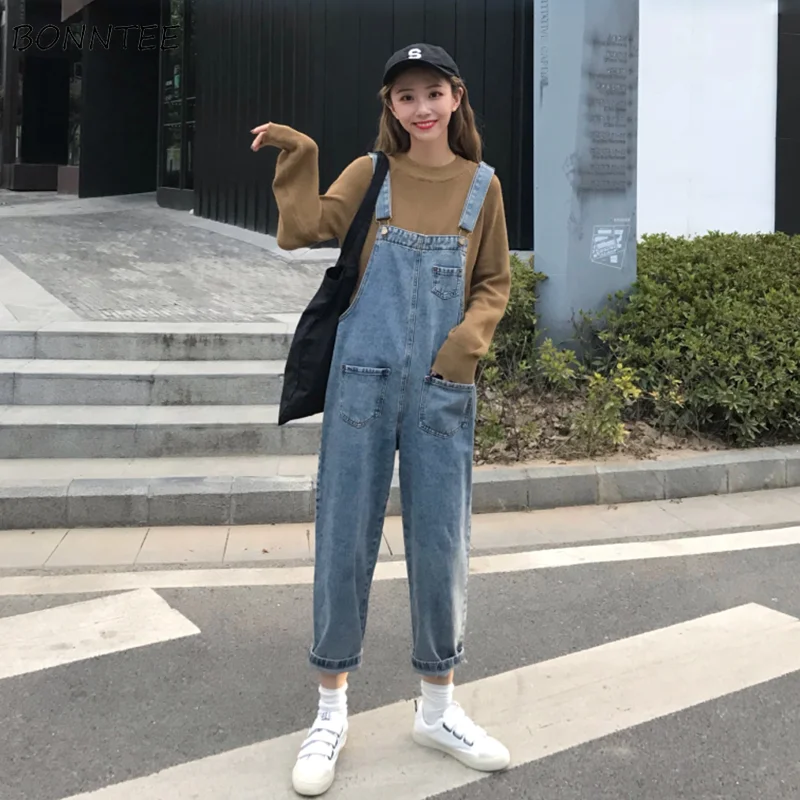Jumpsuits Women Elegant Students Warm Soft Denim Leisure Womens Ankle-length Pants Loose Pockets Ladies Bodysuits Korean Chic 
Jumpsuits Women Elegant Students Warm Soft Denim Leisure Womens Ankle-length Pants Loose Pockets Ladies Bodysuits Korean Chic