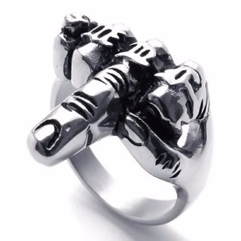 

Hot Cool Unique Jewelry Men's Biker Middle Finger Up Stainless Steel Ring Specially Designed For Real Cool Men Size 7 to 14