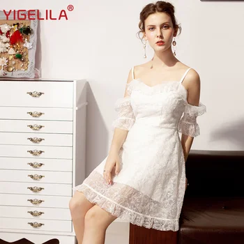 YIGELILA Fashion Women White Lace Party Dress Summer Solid Spaghetti Strap V-neck Empire Slim Knee Length A-line Dress 64091
YIGELILA Fashion Women White Lace Party Dress Summer Solid Spaghetti Strap V-neck Empire Slim Knee Length A-line Dress 64091