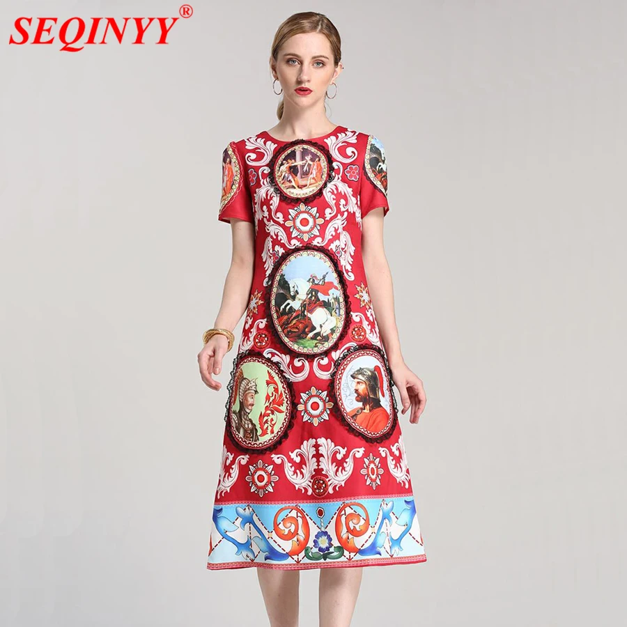 Red Retro Elegant Dress 2018 Summer New Arrival Short Sleeve Empired A-Line Warriors Print Spliced Lace Women Runway Dress
Red Retro Elegant Dress 2018 Summer New Arrival Short Sleeve Empired A-Line Warriors Print Spliced Lace Women Runway Dress