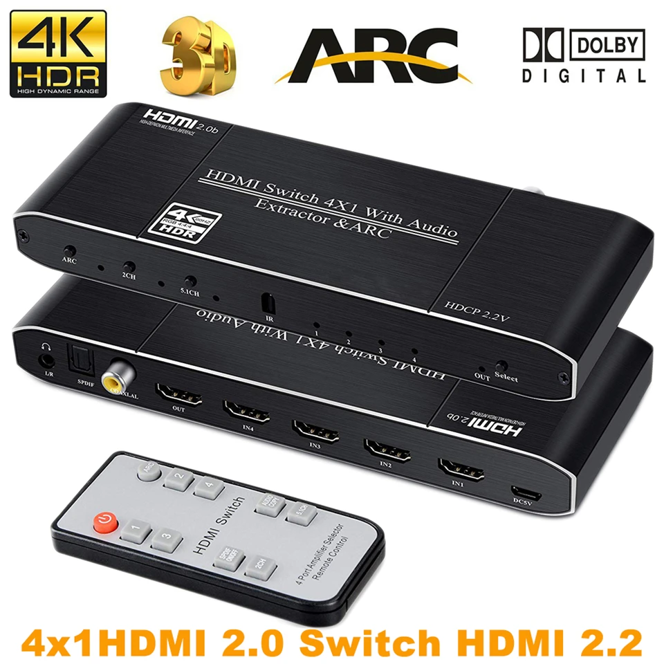 2020 4K HDMI переключатель с дистанционным оптическим Toslink и коаксиальным 4x1 HDR 4 порта 2