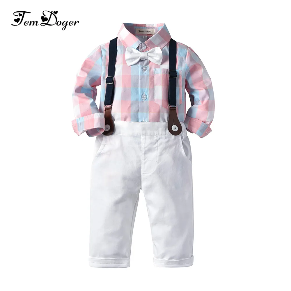 Комплект одежды для мальчиков Tem Doger рубашка в клетку + комбинезон летний комплект
