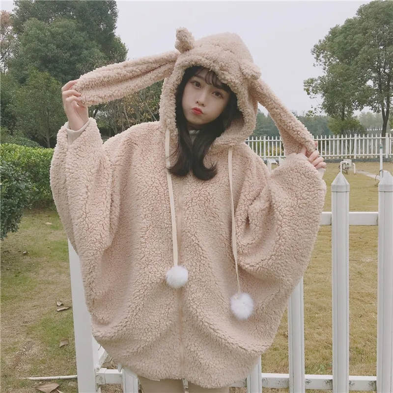 New Women Winter Cartoon Coats Japanese Flannel Kawaii Sweet Bunny Long Ears Hooded 2019 Hoodies Soft Sister Girls Cute Overcoat
New Women Winter Cartoon Coats Japanese Flannel Kawaii Sweet Bunny Long Ears Hooded 2019 Hoodies Soft Sister Girls Cute Overcoat