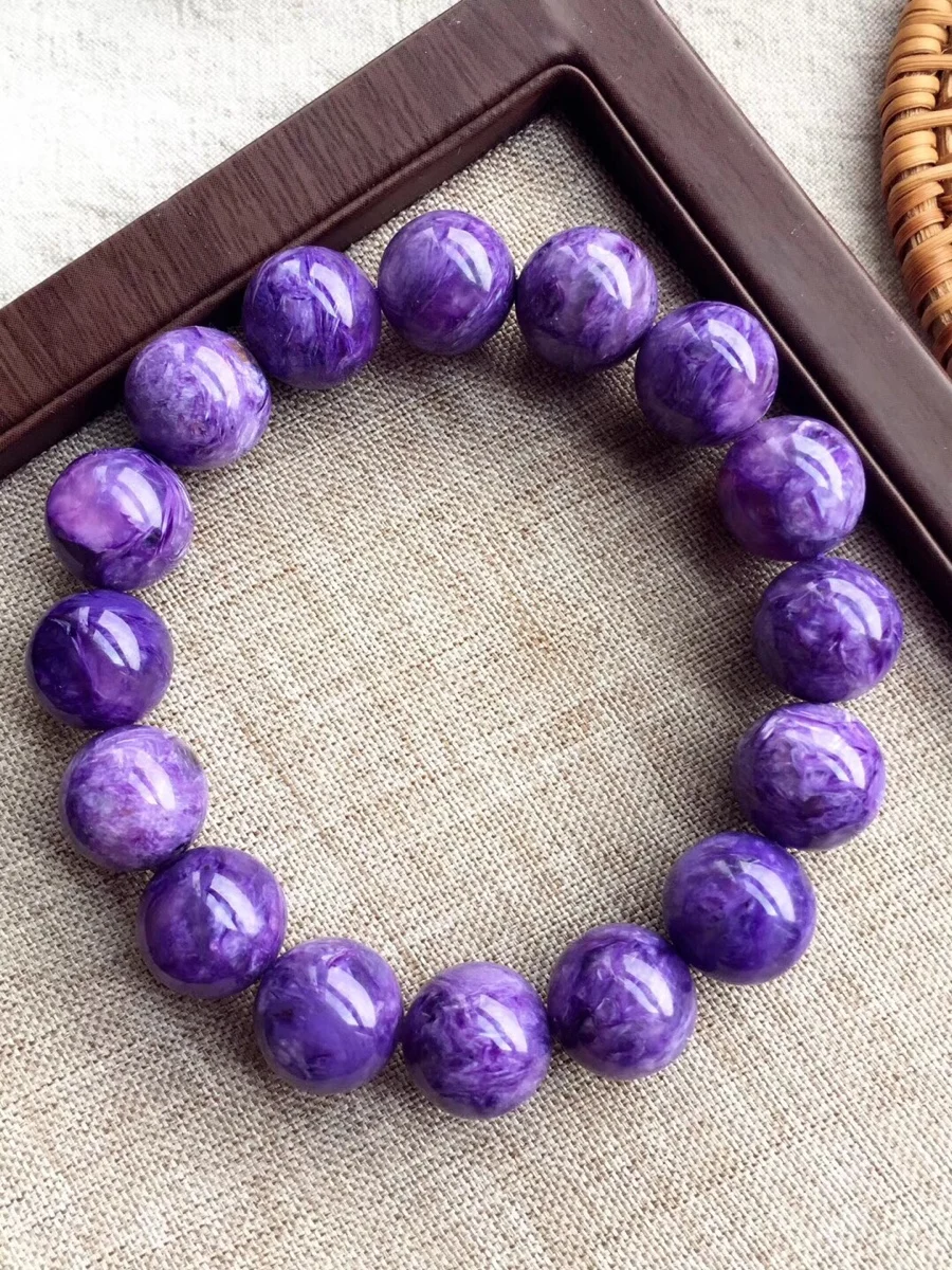13mm Genuine Natural Charoite Bracelet Purple Dragon Crystal Bracelet Noble Man and Women Picture under natural light
13mm Genuine Natural Charoite Bracelet Purple Dragon Crystal Bracelet Noble Man and Women Picture under natural light