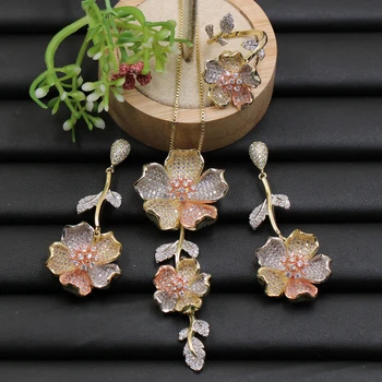 Lanyika Jewelry Set Super Elegant Bridal Long Flower Micro Paved Cubic Zircon Necklace with Earrings and Ring for Engagement
Lanyika Jewelry Set Super Elegant Bridal Long Flower Micro Paved Cubic Zircon Necklace with Earrings and Ring for Engagement