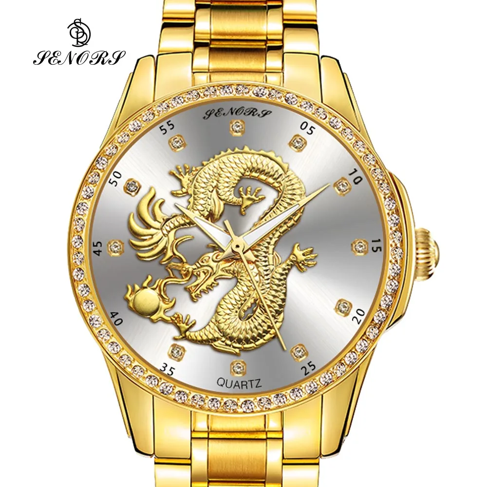 relogio masculino SENORS Luxury Brand Gold Dragon Sculpture Stainless Steel Quartz Wrist Watch Men Business Waterproof Watches
relogio masculino SENORS Luxury Brand Gold Dragon Sculpture Stainless Steel Quartz Wrist Watch Men Business Waterproof Watches