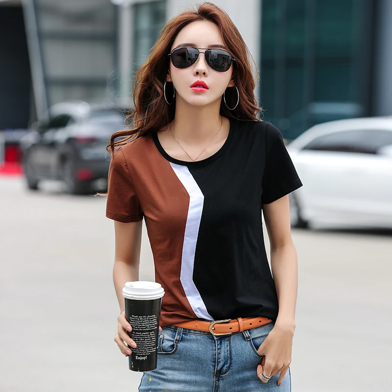 Contrast Color Patchwork Short Sleeve Tshirt 2019 New Spring Summer Women Streetwear T Shirts Tops Camiseta Mujer T93504
Contrast Color Patchwork Short Sleeve Tshirt 2019 New Spring Summer Women Streetwear T Shirts Tops Camiseta Mujer T93504
