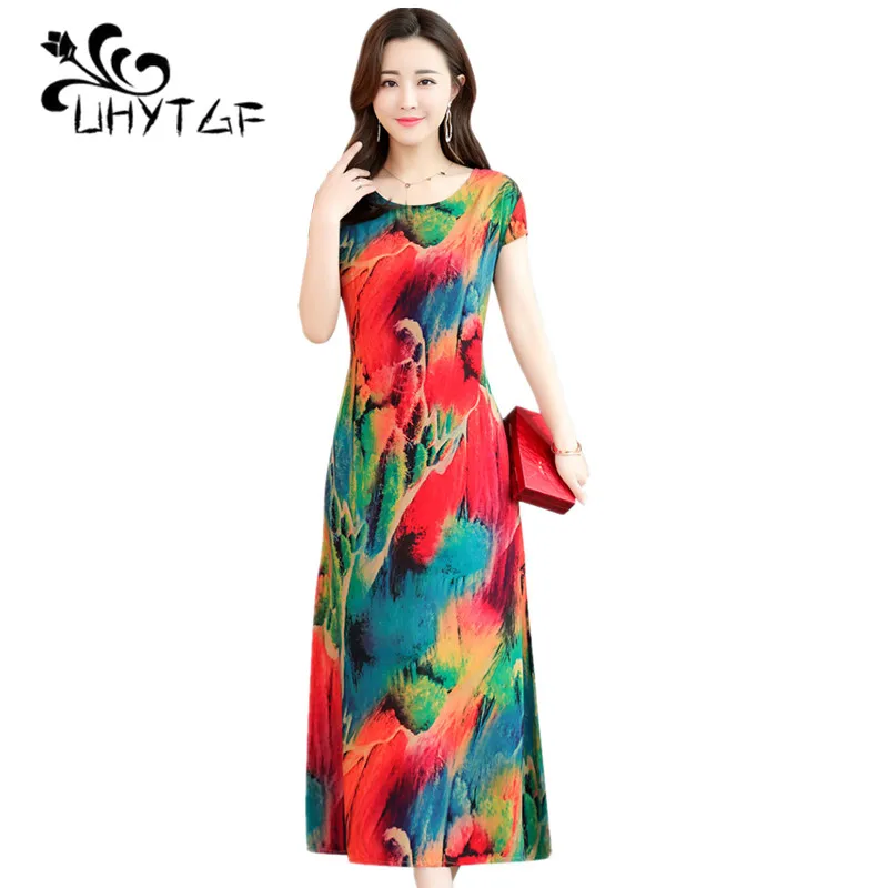UHYTGF Dress female 2019 summer New Plus size Long section dresses Women's XL-6XL 18 color Fashion Korean printing dresses X73
UHYTGF Dress female 2019 summer New Plus size Long section dresses Women's XL-6XL 18 color Fashion Korean printing dresses X73