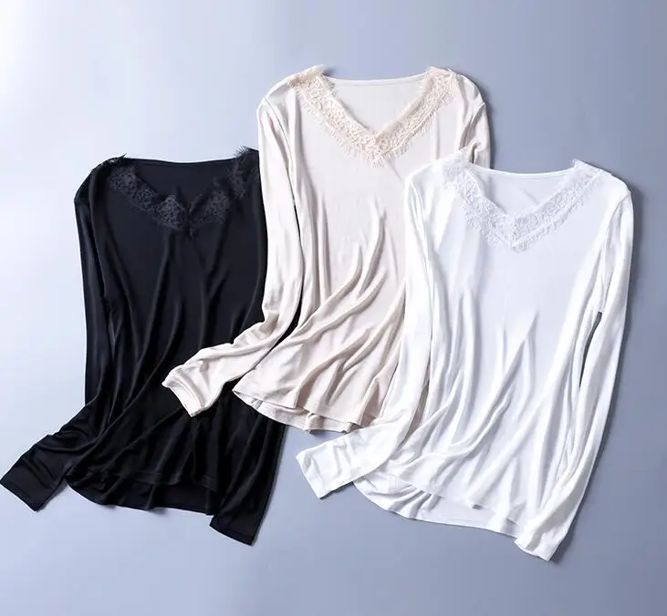 Women's 50% Silk 50% Viscose Knit Lace T-Shirt Long Sleeve undershirt Classical top SG314
Women's 50% Silk 50% Viscose Knit Lace T-Shirt Long Sleeve undershirt Classical top SG314