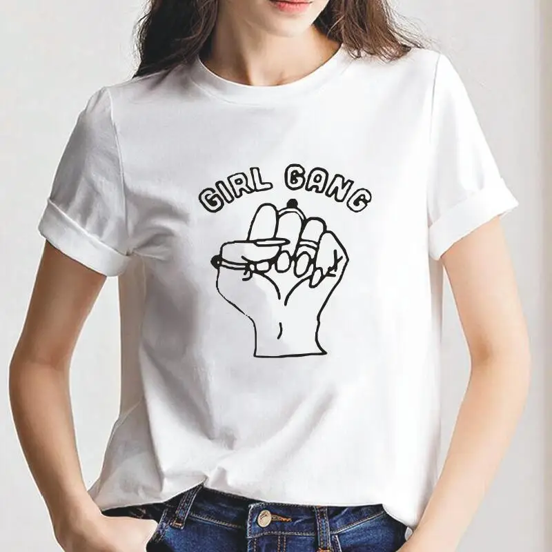 Фото Футболка с рисунком для девочек модные женские свободные хлопковые футболки