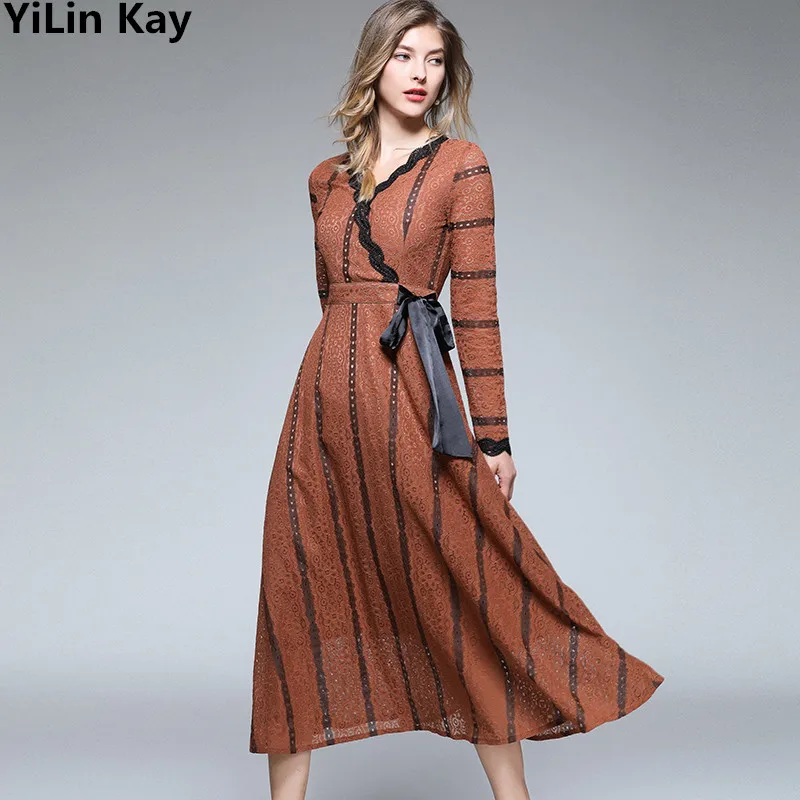 YiLin Kay High Quality New Fashion 2019 Runway Dress Women's V-Neck with crossed stripes lace Party Dress
YiLin Kay High Quality New Fashion 2019 Runway Dress Women's V-Neck with crossed stripes lace Party Dress