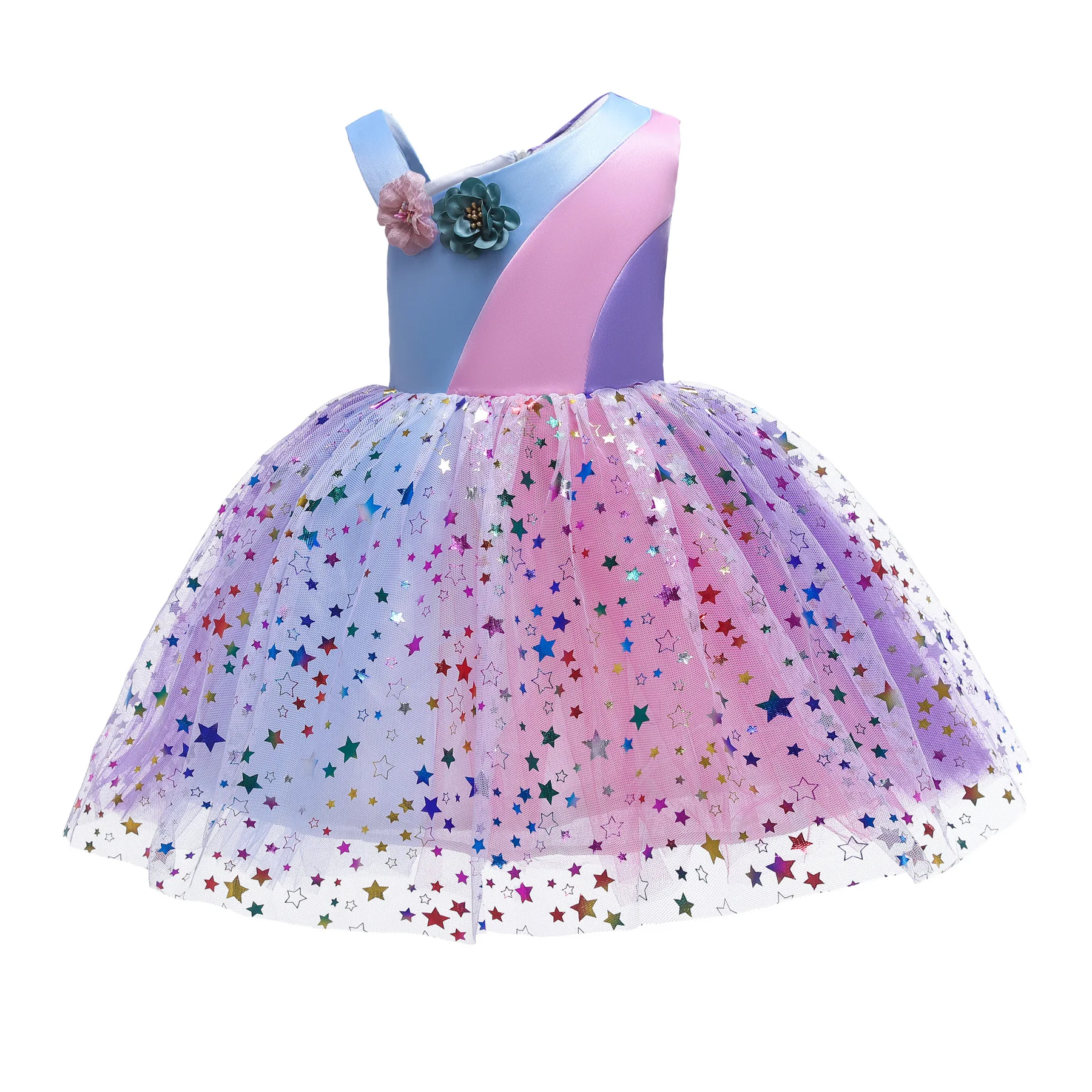 Summer Girl Dresses Colored stars Irregular collar colored Princess Dress Colorful striped upper body Mesh Summer Dress
Summer Girl Dresses Colored stars Irregular collar colored Princess Dress Colorful striped upper body Mesh Summer Dress