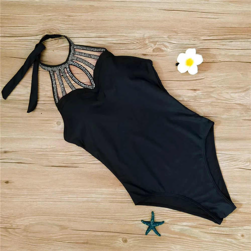 Sexy 2018 New Beaded High Collar Swimsuit Monokini Women One Piece Swimwear Black Backless Bodysuit Summer Beach Bathing Suits
Sexy 2018 New Beaded High Collar Swimsuit Monokini Women One Piece Swimwear Black Backless Bodysuit Summer Beach Bathing Suits