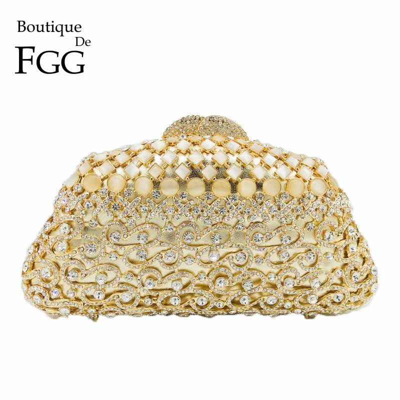 Boutique De FGG Hollow Out Golden Crystals & Opal Stone Women Evening Minaudiere Handbag Purse Wedding Party Metal Clutch Bag
Boutique De FGG Hollow Out Golden Crystals & Opal Stone Women Evening Minaudiere Handbag Purse Wedding Party Metal Clutch Bag