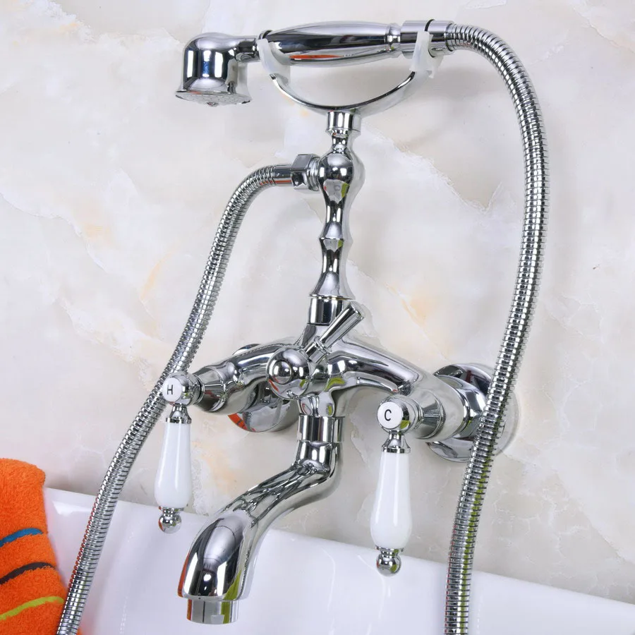 Polished Chrome Brass Double Ceramic Handles Wall Mounted Bathroom Clawfoot Bathtub Tub Faucet Mixer Tap w/Hand Shower ana219
Polished Chrome Brass Double Ceramic Handles Wall Mounted Bathroom Clawfoot Bathtub Tub Faucet Mixer Tap w/Hand Shower ana219