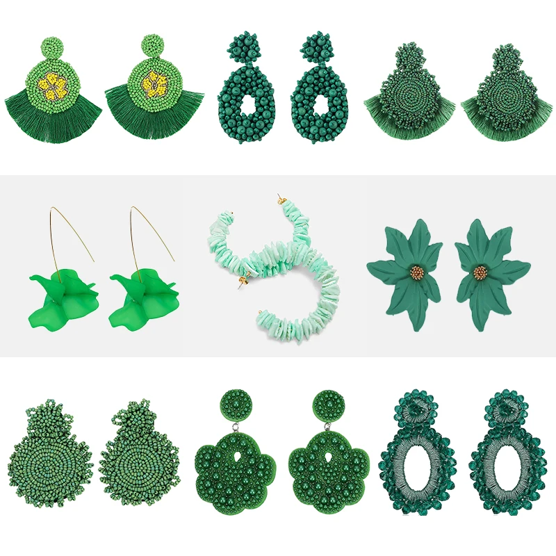 Ladyfirsy New Bohemia Statement Green Seed Beads Drop Earrings for Women Wedding Jewelry Trendy Resin Flower Earrings Party Gift
Ladyfirsy New Bohemia Statement Green Seed Beads Drop Earrings for Women Wedding Jewelry Trendy Resin Flower Earrings Party Gift