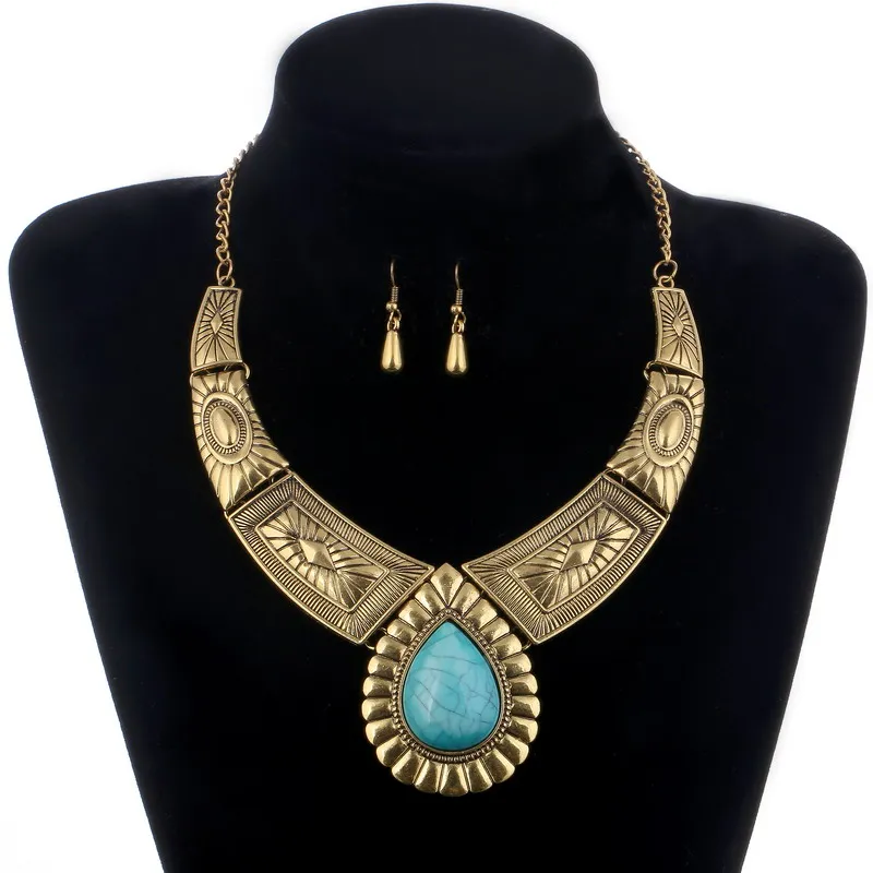 Tibetan Gold Silver Jewelry Set Choker Necklace Collar Earrings Set Natural Blue Stone Beads African Jewelry Sets For Women
Tibetan Gold Silver Jewelry Set Choker Necklace Collar Earrings Set Natural Blue Stone Beads African Jewelry Sets For Women