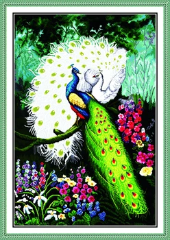 

Peacocks in green Forest Counted 11CT Printed 14CT Cross Stitch Set DIY Chinese Cotton Cross-stitch Kit Embroidery Needlework