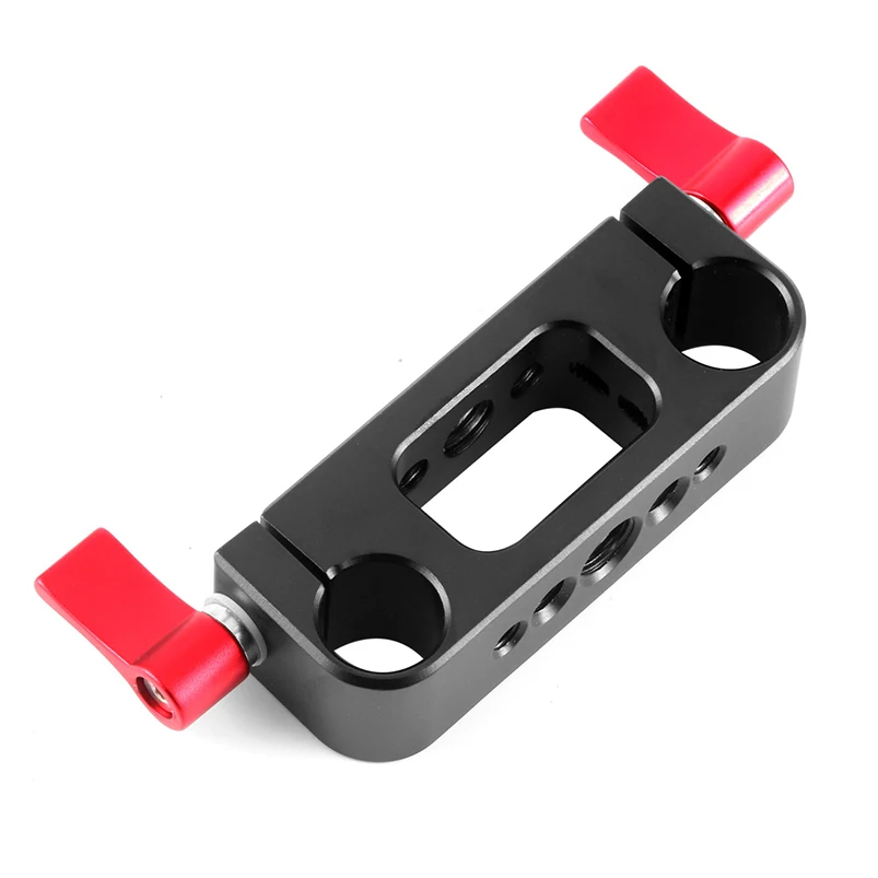 Description Picture 3 of item15mm Rod Rig Clamp Double Holes 1/4 3/8 Thread Telephoto Lens Holder Support Rail Photography System DSLR Camera Cage Kit