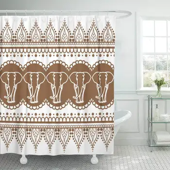 Shower Curtain Mehndi Henna Brown Border with Elephants and Flower Line Lace in Indian Style Black Decorative Bathroom
Shower Curtain Mehndi Henna Brown Border with Elephants and Flower Line Lace in Indian Style Black Decorative Bathroom