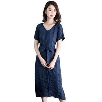New Summer Women V-Neck Plus Size Casual Long Dresses 2018 Elegant Female Striped Linen Short Sleeve Loose Dress Vestidos F199
New Summer Women V-Neck Plus Size Casual Long Dresses 2018 Elegant Female Striped Linen Short Sleeve Loose Dress Vestidos F199