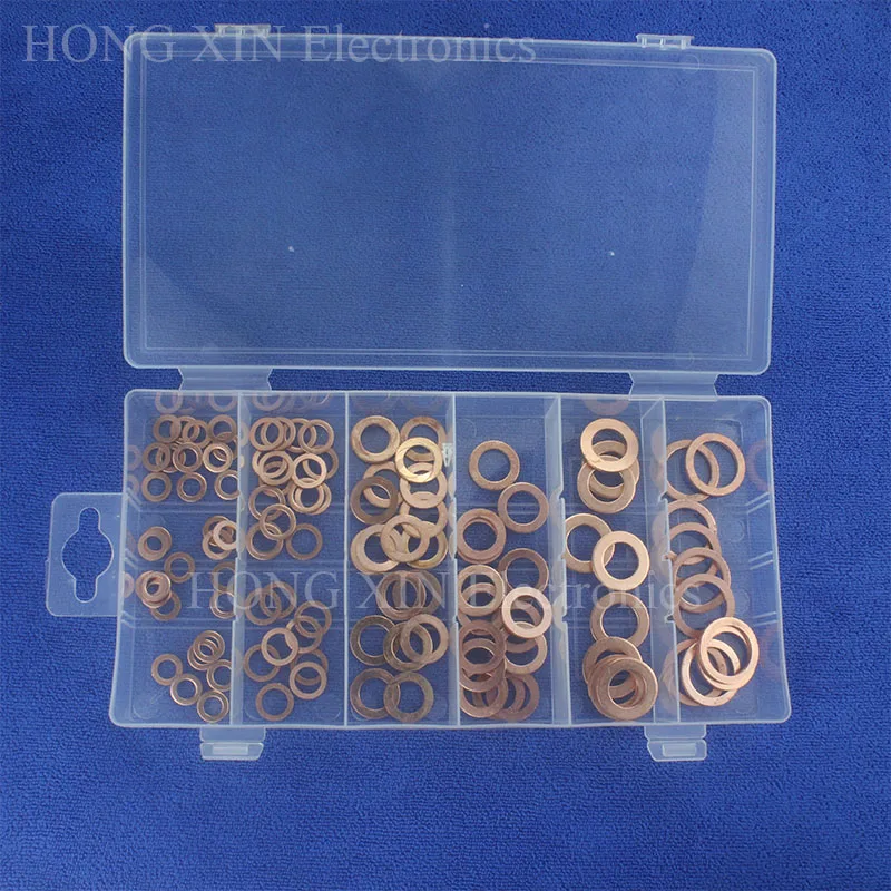 110 Piece SAE Flat O-Ring Copper Washer Gaskets Assortment Kit Set 6 Sizes in Plastic Box M6 M8 M10 M11 M12 M16
110 Piece SAE Flat O-Ring Copper Washer Gaskets Assortment Kit Set 6 Sizes in Plastic Box M6 M8 M10 M11 M12 M16