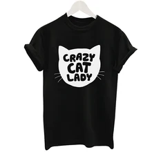 CRAZY CAT LADY Print Fashion Thin Women T Shirt Letter T-shirt Tops Harajuku Tee White Short Sleeve Shirts Casual Black Tees