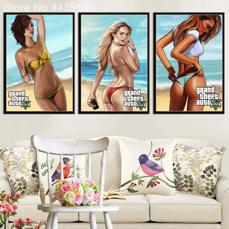 Постеры и принты Grand Theft Auto V Game GTA 5 сексуальный персонаж Kate Upton Настенная картина
