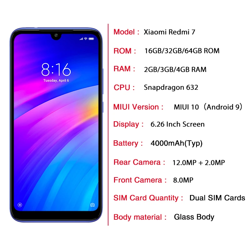 Ширина Xiaomi Redmi Note 9