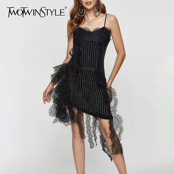 TWOTWINSTYLE Embroidery Patchwork Dress For Women Sleeveless High Waist Asymmetrical Dresses Female Fashion 2020 Summer New
TWOTWINSTYLE Embroidery Patchwork Dress For Women Sleeveless High Waist Asymmetrical Dresses Female Fashion 2020 Summer New