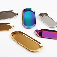 The Nordic ins gold oval plates European style jewelry tray Stainless steel plate metal desktop receive dish The Nordic ins gold oval plates European style jewelry tray Stainless steel plate metal desktop receive dish