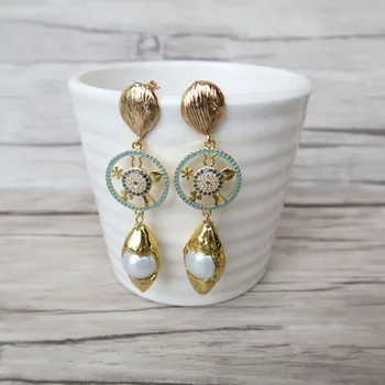 3Pairs Natural pearl Electroplated Gold Earrings,round shape Charms Pave CZ Zirconia Jewelry Findings Dangle Earrings ER588
3Pairs Natural pearl Electroplated Gold Earrings,round shape Charms Pave CZ Zirconia Jewelry Findings Dangle Earrings ER588