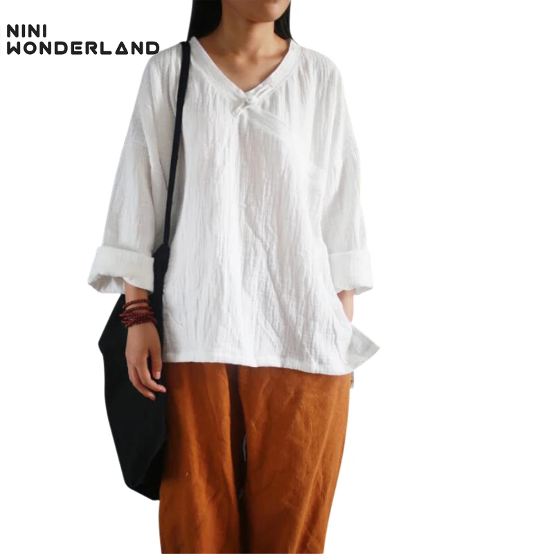 NINI WONDEERLAND Women Spring Autumn Solid Color Cotton Linen Vintage Shirts Lady V-neck Large Size Tops Blouses White,red,black
NINI WONDEERLAND Women Spring Autumn Solid Color Cotton Linen Vintage Shirts Lady V-neck Large Size Tops Blouses White,red,black
