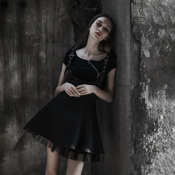 Spring and summer thin punk chiffon strap women's slim waist punk lolita A line harness steampunk vestidos summer dress
Spring and summer thin punk chiffon strap women's slim waist punk lolita A line harness steampunk vestidos summer dress
