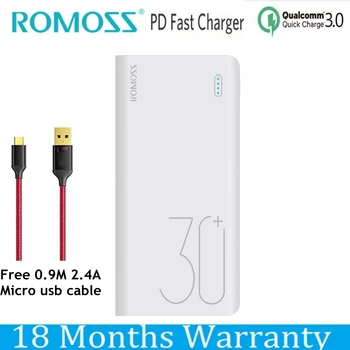 Romoss 30000mah Power Bank Quick Charge QC 3.0 Powerbank usb c pd 9V 2A 12V 1.5A for iPhone XS Xiaomi Mi8 Samsung S9 Nexus 6p