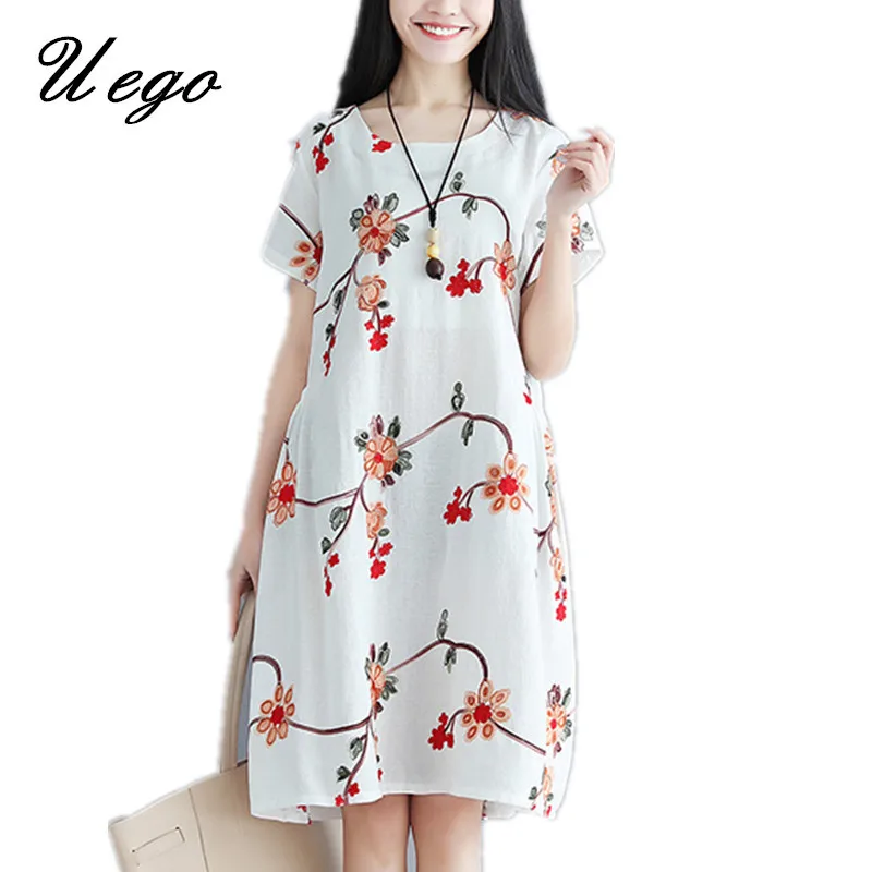 2019 New Embroidery Floral Jacquard Women Summer Dress Cotton Linen Loose Ladies Casual Dress Vintage Chinese Style Dress
2019 New Embroidery Floral Jacquard Women Summer Dress Cotton Linen Loose Ladies Casual Dress Vintage Chinese Style Dress