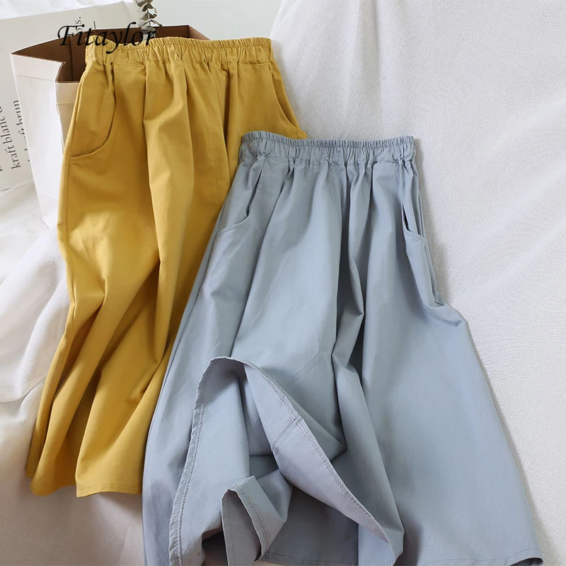 Fitaylor Summer High Waist A-line Skirt Women Casual Yellow Cotton Medium Long Skirt Elastic Waist Female Mid-calf Skirt
Fitaylor Summer High Waist A-line Skirt Women Casual Yellow Cotton Medium Long Skirt Elastic Waist Female Mid-calf Skirt