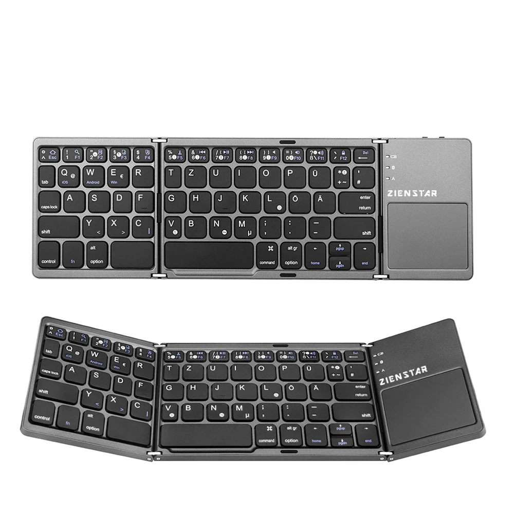 Беспроводная клавиатура Zienstar с немецкой надписью Складная Bluetooth тачпадом для
