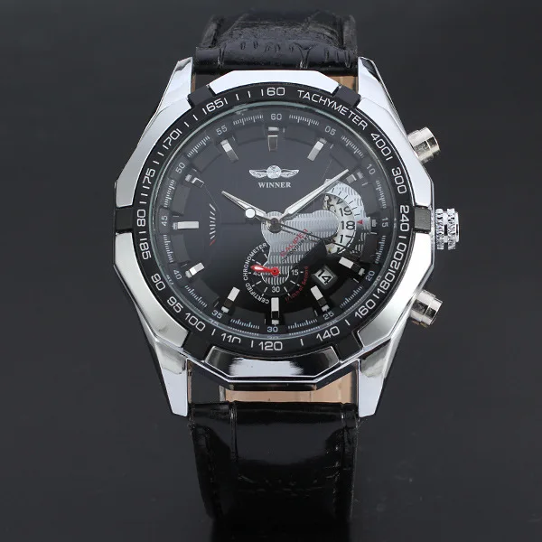 WINNER Men Automatic Mechanical WATCH Skeleton Dial Genuine Leather Band, Brand Wristwatches Stainless Steel Case with Calendar
WINNER Men Automatic Mechanical WATCH Skeleton Dial Genuine Leather Band, Brand Wristwatches Stainless Steel Case with Calendar